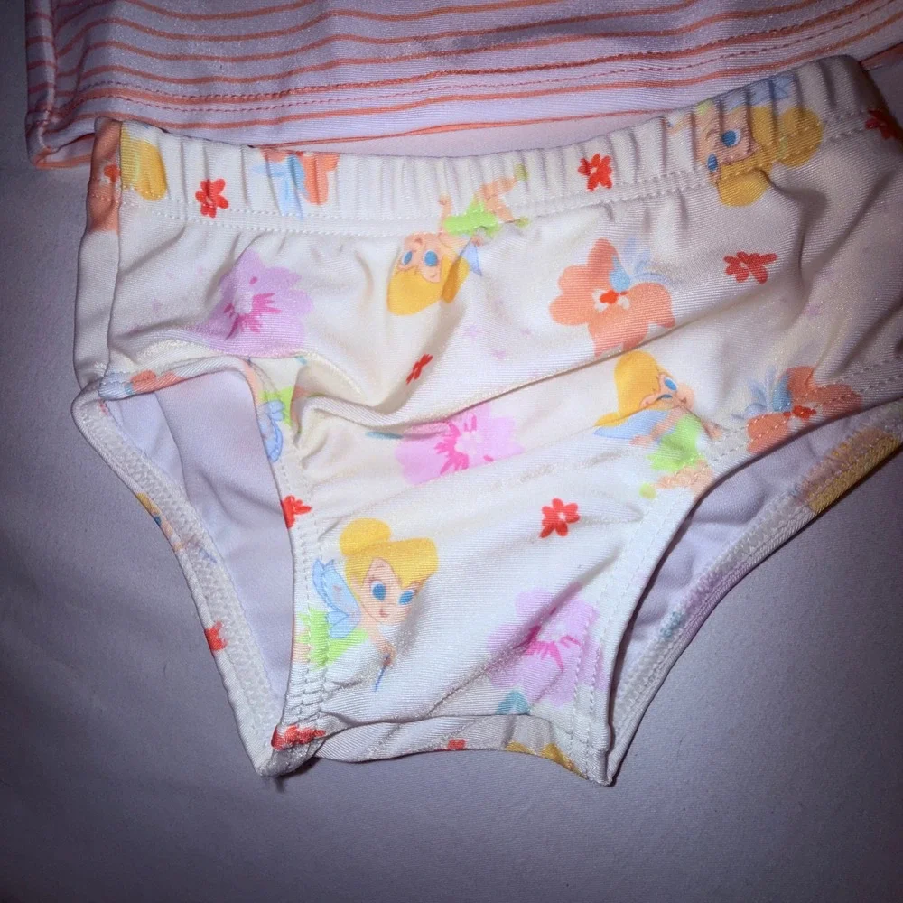 Disney Tinker‎ Bell Rash Guard Set Kids 12M Orange NEW UPF 50+ 2pc Swimsuit
